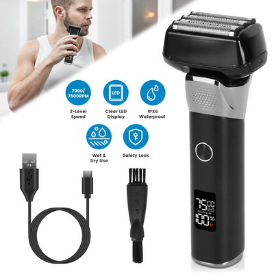 Electric Foil Face Shaver 5-Blade Electric Razor For Men, IPX6 Waterproof With LED Display Cleaning Brushes GPCT5466