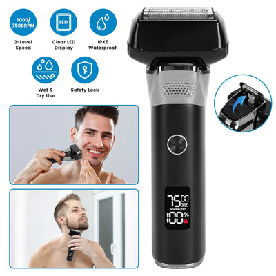 Electric Foil Face Shaver 5-Blade Electric Razor For Men, IPX6 Waterproof With LED Display Cleaning Brushes GPCT5466